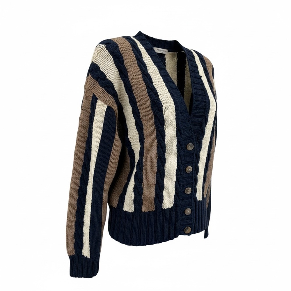 Lizsport Women’s Striped Knit Cotton Cardigan Cropped Boxy Batwing Sz M Retro